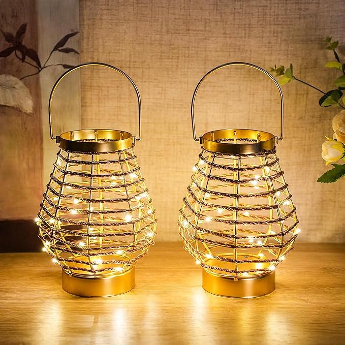Set of 6 Metal Cordless Table Lamp 8 "H Metal Cage LED Cage Lamp with 6-Hour Timer, Vintage Decorative Fairy Lights Lantern for Indoor/Outdoor Bedrooms Weddings Parties Patio Events