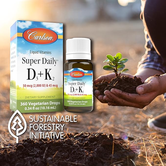 Carlson Super Daily D3 + K2、D3 50mcg + MK-7 45mcg、心臓と骨の健康、液体360滴、10.16ml
