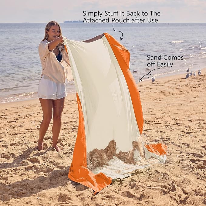 WEKAPO Beach Blanket Sandproof Waterproof, Extra Large Beach Mat, Oversized & Compact Sand Free, Quick Drying Beach Essentials for Vacation, Cruise, Picnic & Camping with Stakes