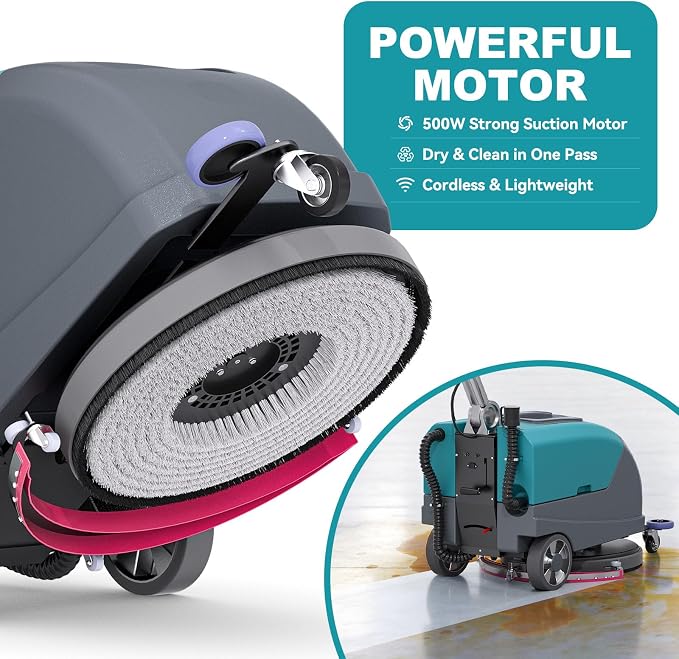 C5 16" Walk-Behind Commercial Floor Scrubber Machine, 500W Motor | 11 Gal Recovery Tank | 24" Suction Width | Brush Speed 200 RPM | 24,000 Sqft/h Coverage | Complete Set of Parts