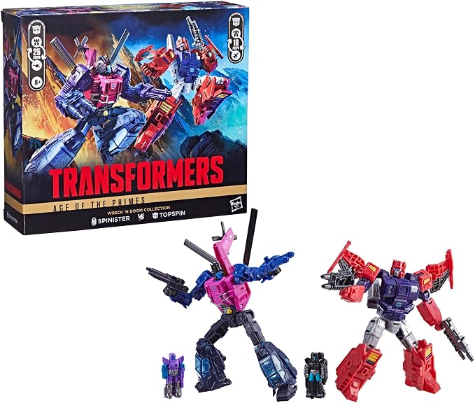 Transformers Age of The Primes Wreck 'n Doom Collection Topspin vs Spinister 5.5-inch Converting Action Figure 2-Pack, Robot Toys, Ages 8+ (Amazon Exclusive)