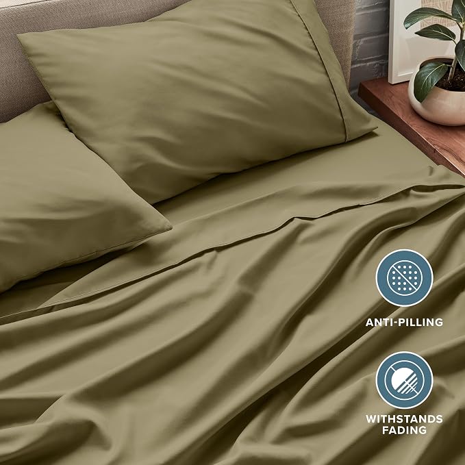 Bare Home Twin Sheet Set - 1800 Ultra-Soft Microfiber Twin Bed Sheets - Double Brushed - Deep Pockets - Easy Fit - 3 Piece Set - Bedding Sheets & Pillowcases (Twin, Olive)
