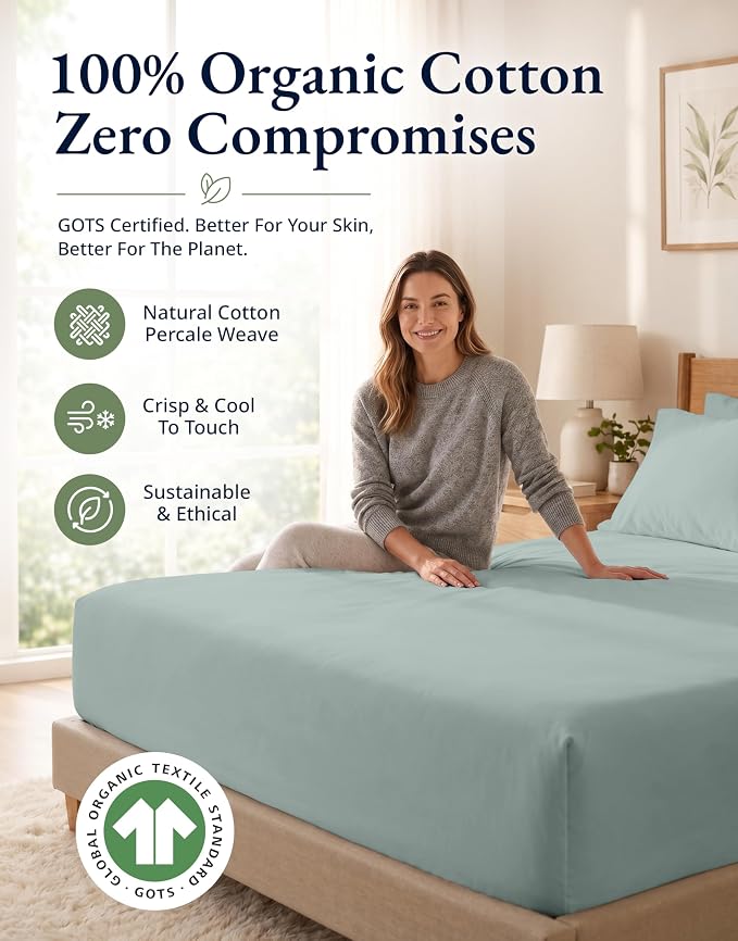 LANE LINEN 100% Organic Cotton Fitted Sheet Full Size Set (No Flat Sheet) - Soft & Breathable Percale Weave Fitted Sheet Set With Snug Fit Pillowcase - 15'' Deep Pocket - GOTS Certified - French Blue