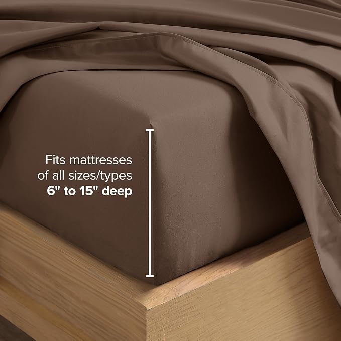 Bare Home Split Head Flex King Sheet Set - 1800 Ultra-Soft Microfiber Bed Sheets - Double Brushed - Deep Pockets - Easy Fit - 4 Piece Set - Bedding Sheets & Pillowcases (Cocoa)