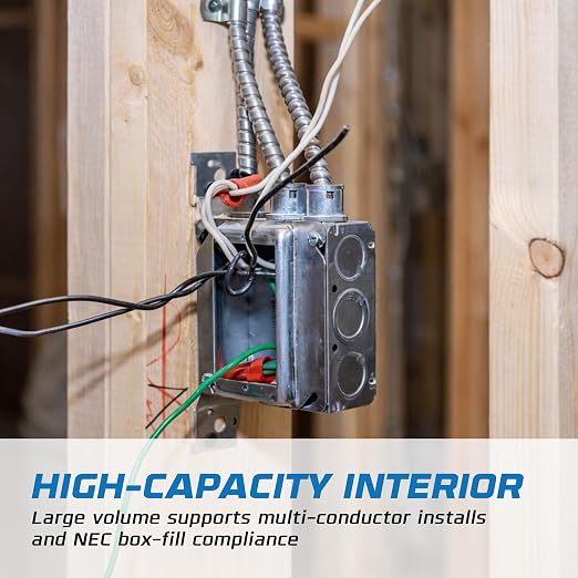 OHLECTRIC 4" Square Welded Electrical Box with Flush Mount Brackets (10-Pack) 2-1/8 Inch Deep Box with BX/MC Cable Clamp, ½ & ¾ Knockouts, Galvanized Steel, 30.3 Cu. in. Metal Junction Box