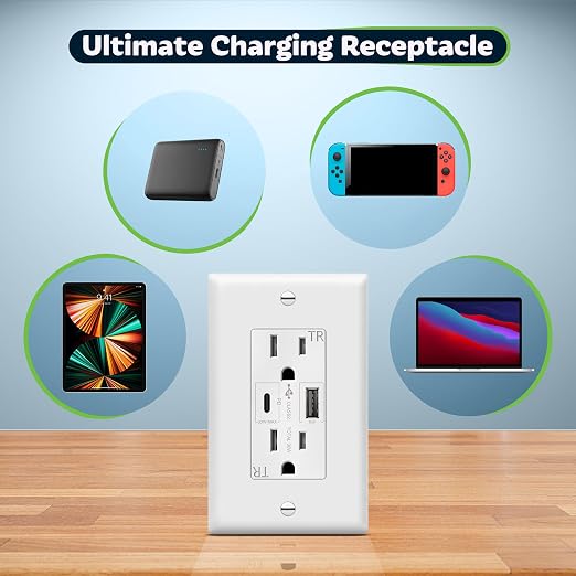 TOPGREENER USB Outlet, USB Type C Wall Outlet with 36W 𝐏𝐨𝐰𝐞𝐫 𝐃𝐞𝐥𝐢𝐯𝐞𝐫𝐲, 15A Duplex Tamper-Resistant Receptacle, USB C Outlet for Smartphones, Tablets, Laptops, TU215PD30AC-W, White
