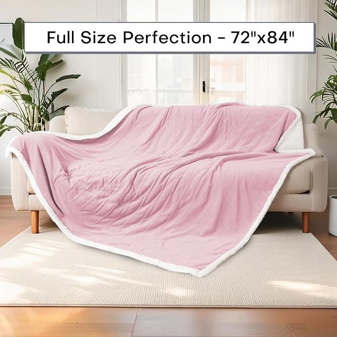 Electric Heated Blanket Full Size 72"x84" – ETL Certified for Safe Overnight, 4 Heat Settings & 10H Auto Off, Dual-Sided Microplush Sherpa for Home Theater Night, Machine Washable – Pale Pink