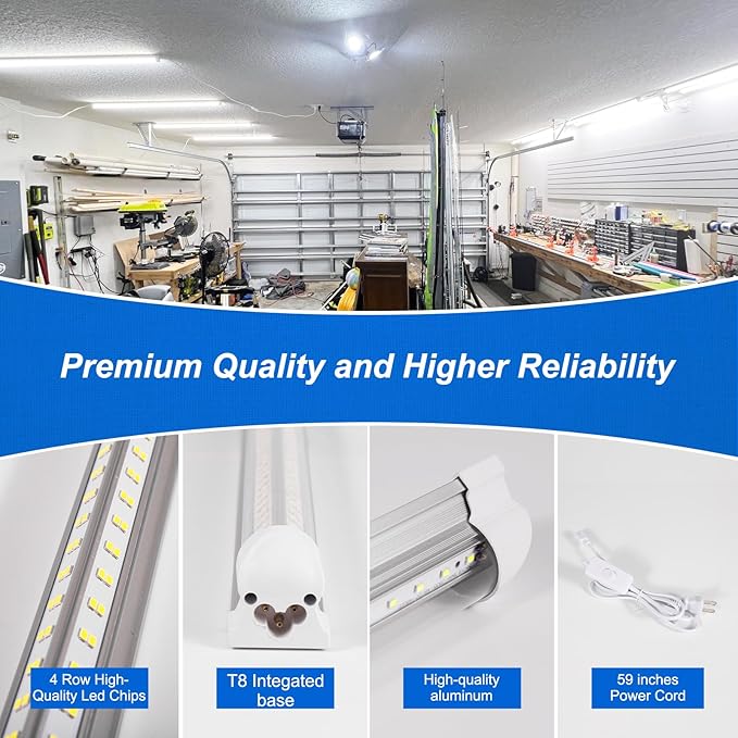 XLNYUUI Led Shop Lights,4FT LED Light 50W 6500K 7000LM Led Daylight,Garage Light Linkable Clear Cover Integrated V-Shape for Garage Warehouse Workbench Workshop(2-Pack)