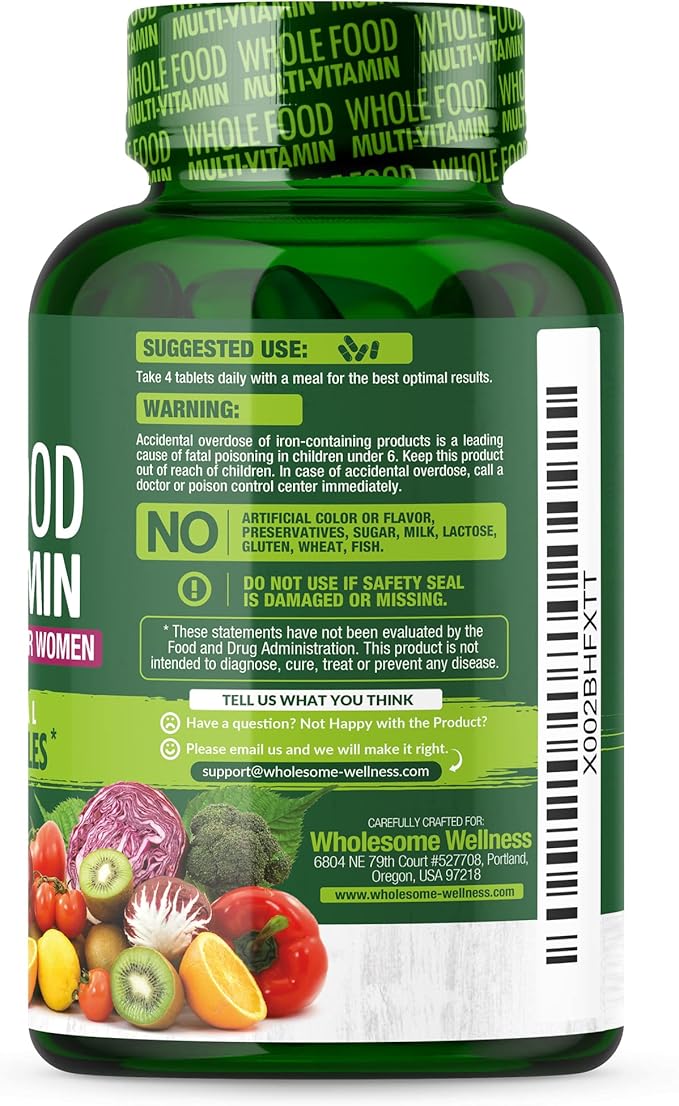 Multivitamine aliments complets Wholesome Wellness pour femmes – Multi-vitamines, minéraux, extraits biologiques naturels – 120 comprimés