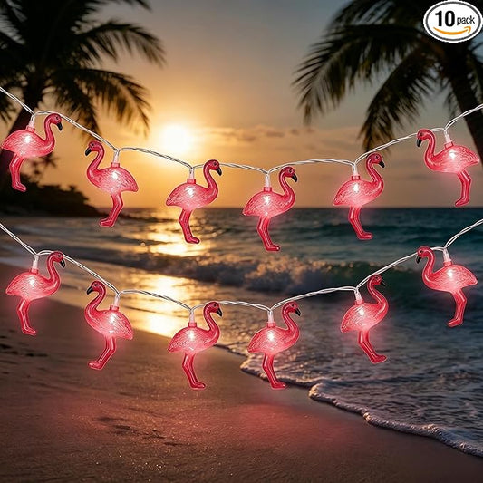 8.5Ft Pink Flamingo String Lights Plug in, Summer Decorative String Lights with 10 LED Flamingo Decor Lights, Tropical Beach Light Waterproof for Bedroom Patio Hawaiian Tiki Luau Party Summer Decor