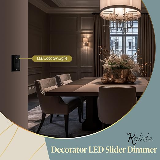 TOPGREENER Kalide Dimmer Light Switch, LED Dimmer Switch, Full Range Dimming, Single Pole/3-Way, 120VAC, 60Hz, 300W LED/CFL, Neutral Wire Not Required, Wall Plate Included, Black