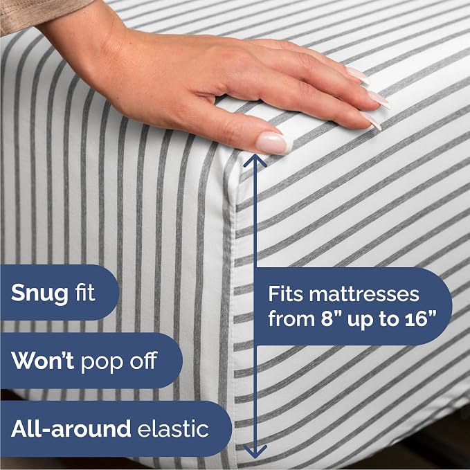 Queen 6 Piece Sheet Set - Comfy Breathable & Cooling - Soft Hotel Luxury Bedding Set with 8-16 Inch Deep Pockets - 1 Flat & 1 Fitted Sheet & 4 Pillowcases - Wrinkle Free & Easy Care - Grey Stripes 2