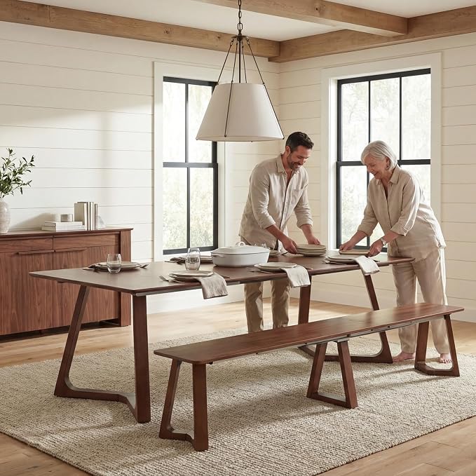 Transformer Table Nova Extendable Dining Table + Bench, Royal Brown | Telescopic Steel Rails, Expandable 4 to 10 Seats, Kitchen & Banquet Table