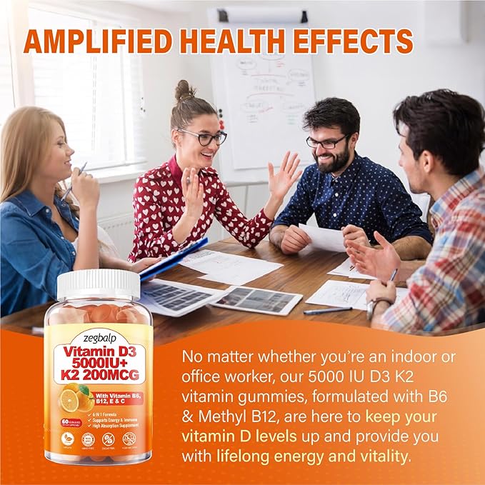 2 paquets de gommes Vitamine D3 K2 pour adultes, complément sans sucre Vitamine D3 5000UI + K2(MK-7) 200mcg avec complexe Vitamine B & Vitamine C E Soutient les os, les muscles, les dents & le système immunitaire, végétalien, sans gluten