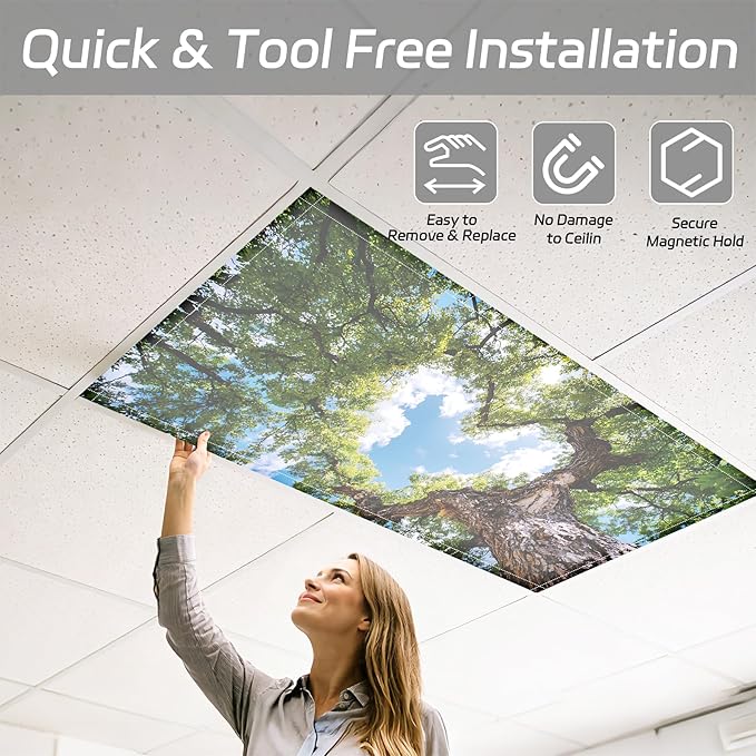 4 Pack 2x4 FT Magnetic Fluorescent Light Covers, Ceiling Light Filters for Classroom Office Home Hospital, Easy Install Decorative Drop Ceiling Panels