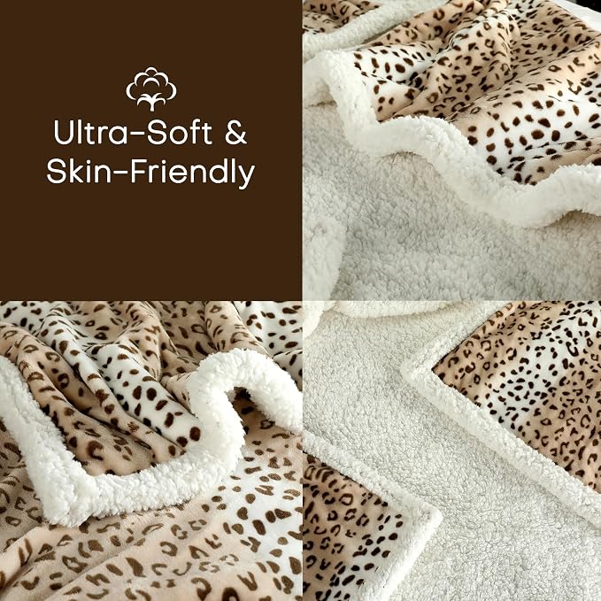 Electric Heated Blanket King Size 90"x100" - Microplush & Sherpa Fabric Dual-Sided, 9 Heat Settings & 10 Hours Auto Off, Cozy Warming Throw for Office or Bed, Machine Washable, Beige Leopard Print