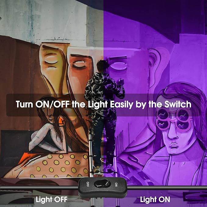 YANYCN 4 Pack 100W LED Black Lights, Blacklight Flood Light with Plug and Switch, 120VAC IP66 Waterproof Blacklight for Halloween Party, Glow in The Dark, Stage Light, Body Paint, Neon Glow