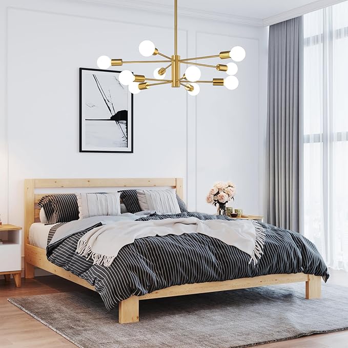 KAISITE Modern Chandelier Ceiling Light Fixture Sputnik Chandelier 10-Light Gold Chandelier for Dining Room Over Table Height Adjustable Lighting Fixture Ceiling Hanging for Kitchen Living Room