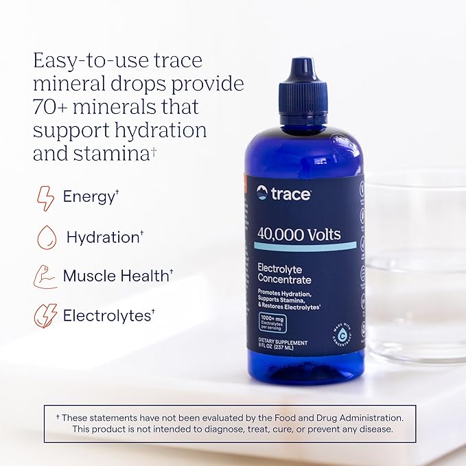 Trace Minerals D3+K2 ionique et concentré liquide de multivitamine et d'électrolytes 40 000 Volts – Soutient la santé des os, du cœur et du système immunitaire, l'hydratation, l'énergie, les muscles et l'endurance – Formule minérale ionique naturelle
