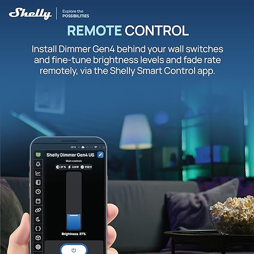 Shelly Dimmer Gen4 US UL, WiFi, Matter, Bluetooth, Zigbee Smart Dimming, Compatible with Matter, Home Assistant, Alexa, Google Home, HomeKit, Support LED Strips & Lamps, No Hub Required, Easy Control