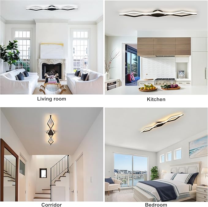 Qcyuui Dimmable LED Ceiling Lights 46.4'' Kitchen Lighting Fixtures Ceiling Black Flush Mount Ceiling Light with Remote Linear Ceiling Light for Kitchen Bedroom Dining Room Hallway,24W