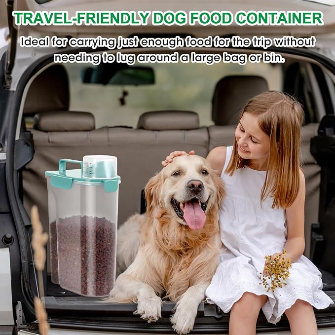 TBMax Pet Dog Cat Food Storage Containers 2 Pack 10 to 14 Lbs, Airtight Cat Food Dispenser with Large Spout & Portable Handle, Travel Dog Treat Storage Bin Bird Seed Container-Cyan+Dark