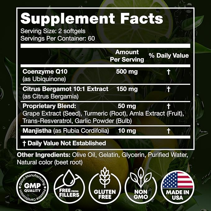 High Absorption CoQ10 500MG - Co Q 10 Supplement 120 Softgels for Heart Health&Energy Production - Enhanced CoQ10 Nutritional Supplements with Coenzyme Q10 - Alternative to coq10 400mg softgels