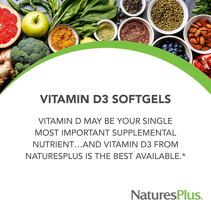 NaturesPlus Vitamin D3 1000 IU - 180 Softgels - Bone Strength & Immune Support - 180 Servings