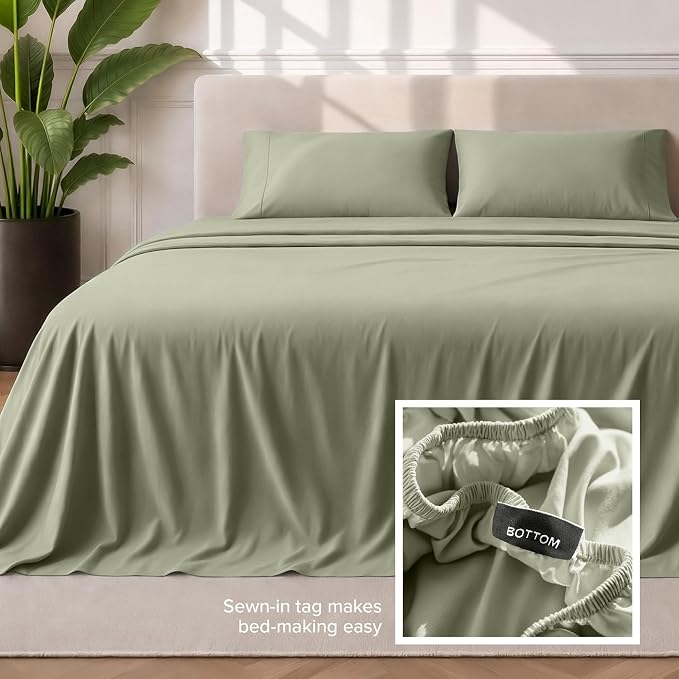 Bare Home Full XL Sheet Set - 1800 Ultra-Soft Microfiber Full Extra Long Bed Sheets - Double Brushed - Deep Pockets - Easy Fit - 4 Piece Set - Bedding Sheets & Pillowcases (Full XL, Sage)