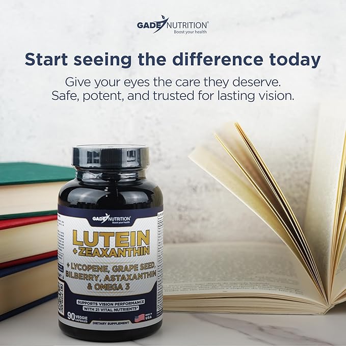 Gade Nutrition Lutein and Zeaxanthin Supplements | Astaxanthin Eye Vitamins with Omega 3, Resveratrol, Bilberry, Lycopene, Quercetin, Ginkgo Biloba, Vitamin D and More Eye Care Vitamins and Minerals
