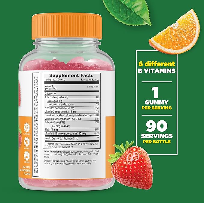 Lifeable Vitamine D 5000 UI + Complexe B, Lot de Gommes - Délicieuses, Complément Vitaminique, Sans Gluten, Sans OGM, Gommes à Mâcher