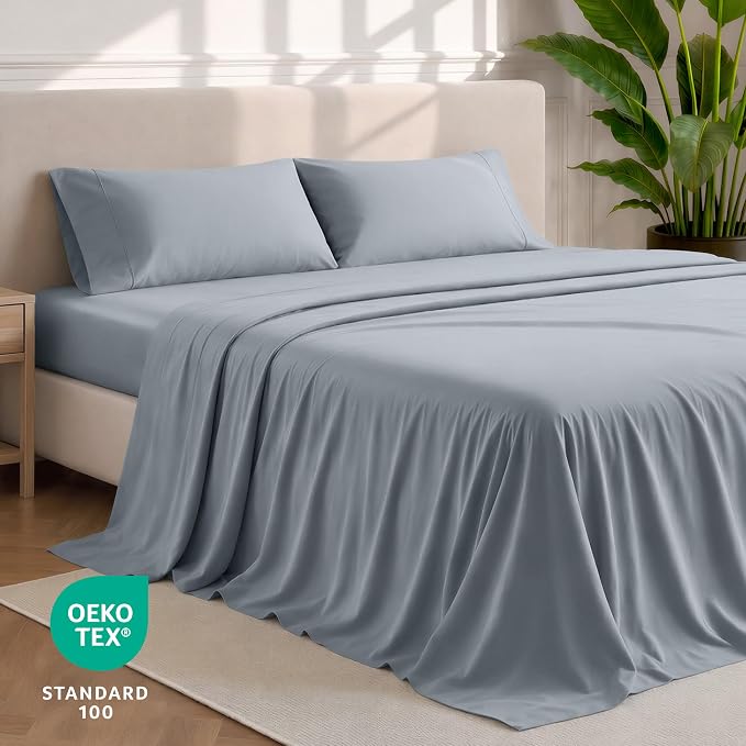 Bare Home Queen Sheet Set - 1800 Ultra-Soft Microfiber Queen Bed Sheets - Double Brushed - Deep Pockets - Easy Fit - 4 Piece Set - Bedding Sheets & Pillowcases (Queen, Steel Blue)