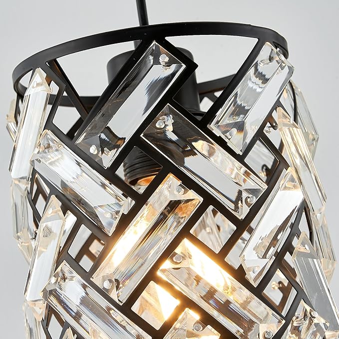 CATINER 40" Crystal Kitchen Island Lighting 4 Lights Modern Black Linear Chandelier Dining Room Light Fixture Over Table Luxury Ceiling Pendant Light Fixture