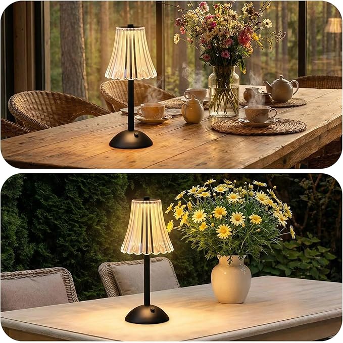 Liliful 1 Pcs Cordless Table Lamp Rechargeable Touch LED Small Gold Portable Battery Operated USB-c Desk Lamp 3 Color Dimmable for Bedroom Living Room Dining (Black,Rose Style)