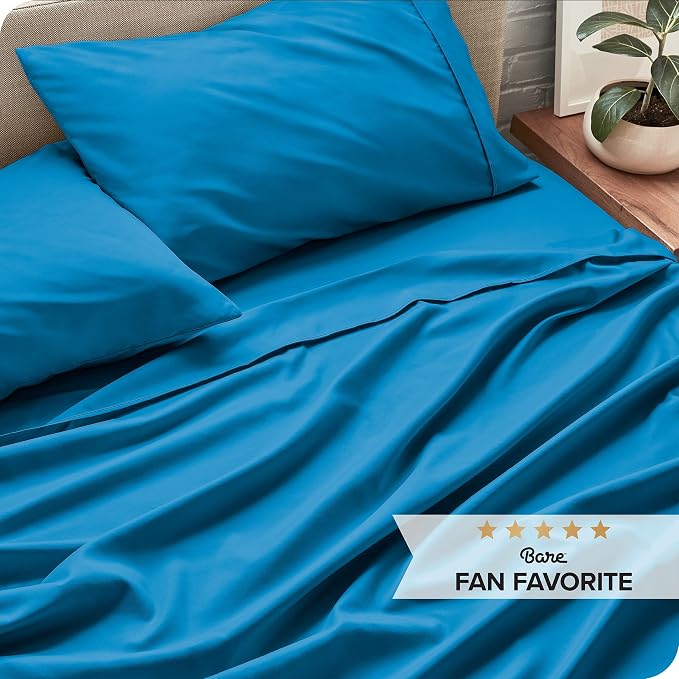 Bare Home Split King Sheet Set - 1800 Ultra-Soft Microfiber Bed Sheets - Double Brushed - Deep Pockets - Easy Fit - 5 Piece Set - Bedding Sheets & Pillowcases (Split King, Medium Blue)