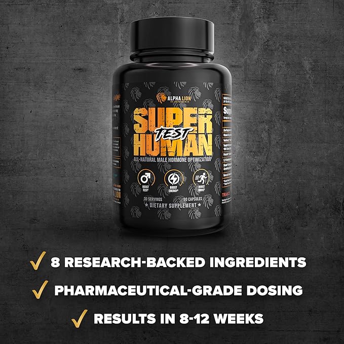 ALPHA LION Superhuman Test – Natural Testosterone Booster for Men | Boost Energy, Drive, Muscle Strength & Mental Focus with PrimaVie, Shoden Ashwagandha & TestoSurge