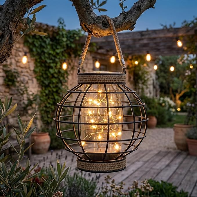 JHY DESIGN Metal Cage LED Lantern Battery Powered,7.3" Tall Cordless Accent Light with 20pcs Fairy Lights.Great for Weddings, Parties, Patio, Events for Indoors/Outdoors.
