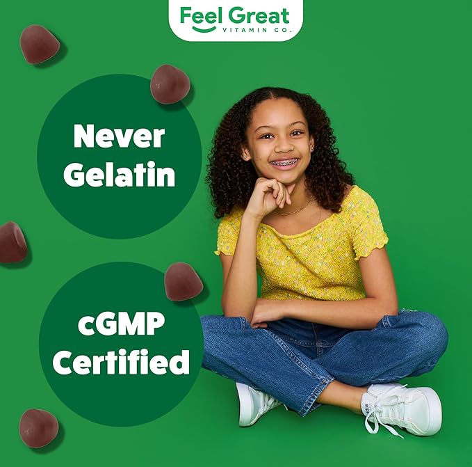 Feel Great Super Green Gummies pour enfants | Bonbons gélifiés aux fruits et légumes | Multivitamine gélifiée végétalienne pour enfants | Supplément de fibres végétales | 60 unités