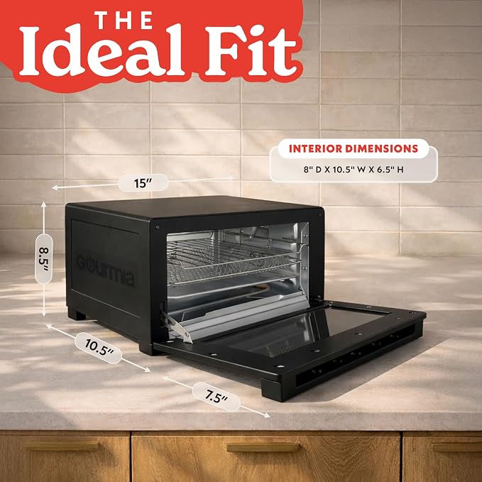 Gourmia Toaster Oven Digital Air Fryer - Convection Mode with 4 Slice Capacity, 3 Rack Positions, 12 Presets, Toast, Bagel, Bake, Roast, Broil, Dehydrate, Popcorn, Fits 9" Pizza, Black