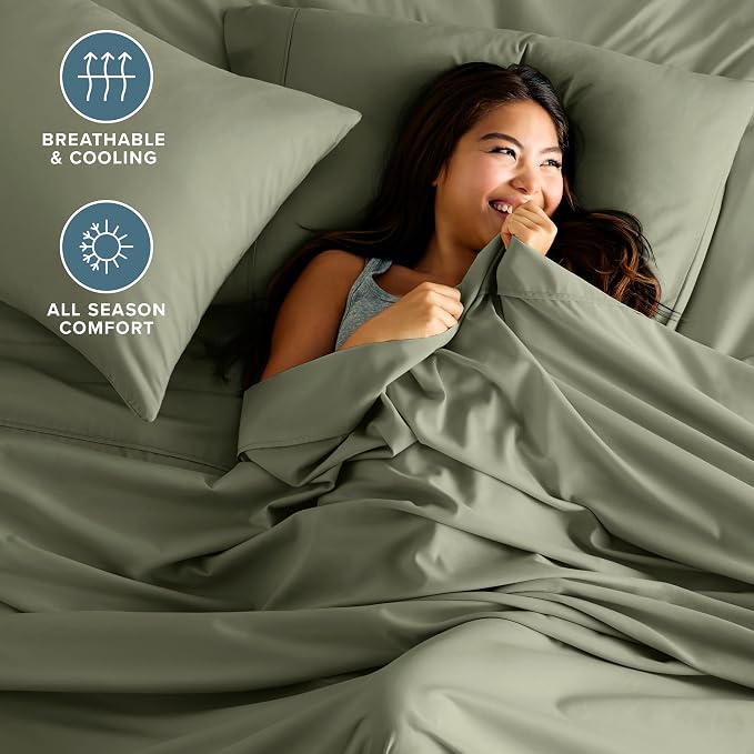 Bare Home Split King Sheet Set - 1800 Ultra-Soft Microfiber Bed Sheets - Double Brushed - Deep Pockets - Easy Fit - 5 Piece Set - Bedding Sheets & Pillowcases (Split King, Sage)
