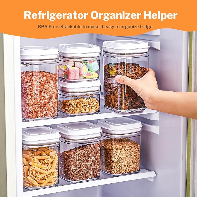 UFORU Pop Top Food Storage Container Set | 8Pcs Airtight Cereal Storage Organizer Canisters with Pop Lids, BPA-Free, Vacuum Seal & One-button Opening, Stackable Pantry Containers for Dry Food Storage