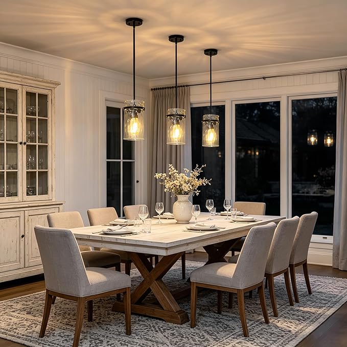 Farmhouse Hammered Glass Pendant Light, 5.5" Black Pendant Light, Modern Pendant Light Fixtures Over Island Lights for Kitchen Dining Room Light for Farmhouse Pendant Lighting 1 Pack