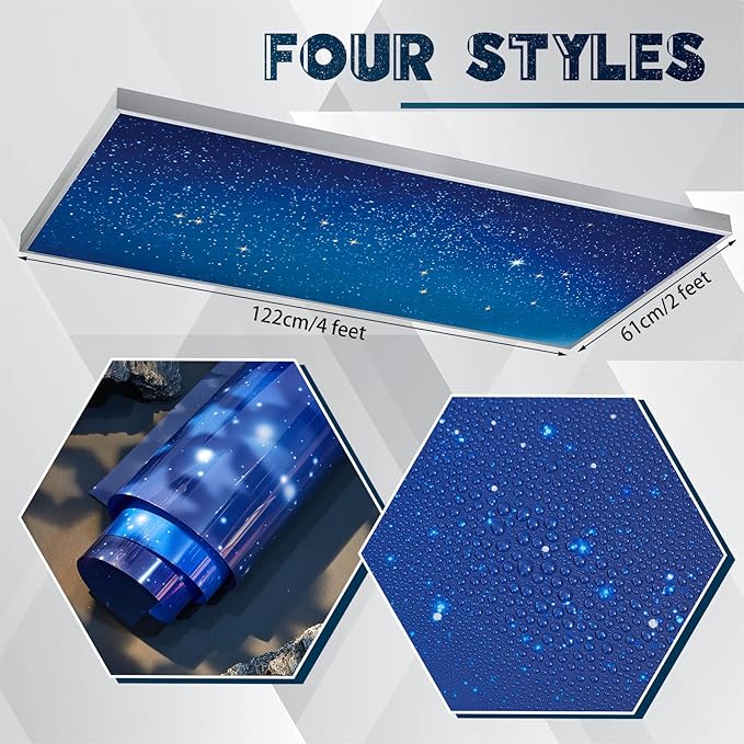 Amylove 4 Pcs Fluorescent Ceiling Light Covers with Star and Night Pattern, Classroom, Dark Color