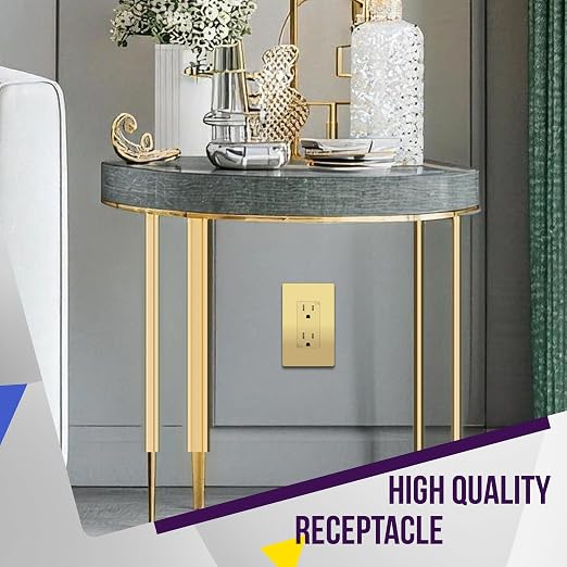 ENERLITES Elite Series Decorator Receptacle Outlet Child Safe Tamper-Resistant, Self-Grounding, Residential Grade, 15A 125V, UL Listed, Wall Plate Included, 61501-TR-GDWP2P, Gold (2 Pack)