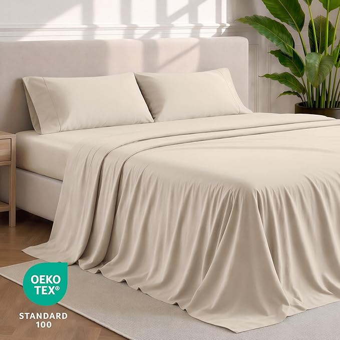 Bare Home Full Sheet Set - 1800 Ultra-Soft Microfiber Full Bed Sheets - Double Brushed - Deep Pockets - Easy Fit - 4 Piece Set - Bedding Sheets & Pillowcases (Full, Sand)