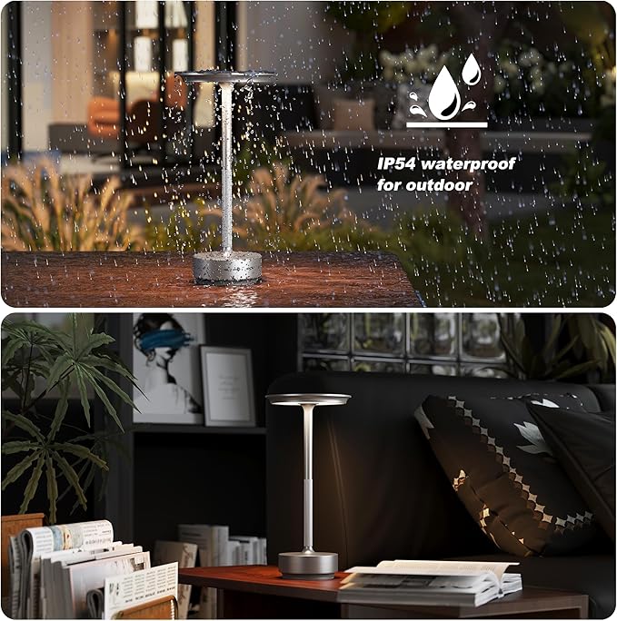 TBBGA 1 Pack Rechargeable Cordless Table Lamps, Portable 5000mAh Battery Table Light, 3 Color Stepless Dimming LED Table Light with Memory Function, for Outdoor/Dinner/Patio/Restaurant.(Silver)