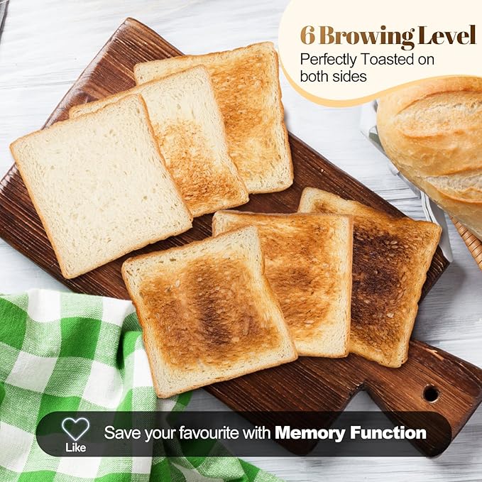 Tesslux 4 Slice Toaster with Touch Screen Control, 1.5" Wide Long Slots, 6 Browning Levels & 6 Bread Types, Digital Timer, Memory, Defrost, Reheat (Black, 4 Slice)
