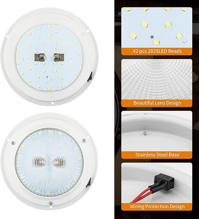 RVZONE Marine Boat Dome Light 12V LED Boat Interior Lights with Toggle Switch 5.5" LED Boat Cabin Lighting with Stainless Steel Surface Mount