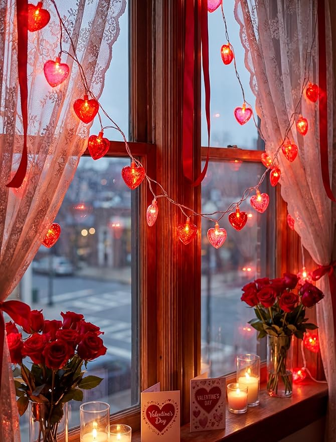 GOOTHY Heart String Lights, 8.5Ft Valentine's Day Decorations String Lights with 10 Pink and Red Heart Lights, Plug in Heart Fairy Lights for Bedroom Home Wedding Indoor Outdoor Valentine's Day Decor