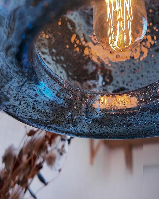 CASAMOTION Glass Pendant Lights Kitchen Island Modern Farmhouse Blue Ceiling Hanging Light Fixtures Globe Over Table Sink Foyer Entryway Brushed Nickel 8.7 Inch Diameter